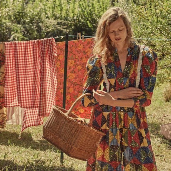 NWT DOEN Nicolette Countryside Patchwork Cotton Praire Maxi Dress sz M - Picture 6 of 15